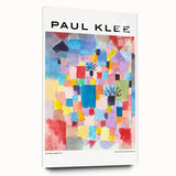 Large abstract wall art by Paul Klee in muted colors on acrylic glass, ideal for bedroom or dining room decor.