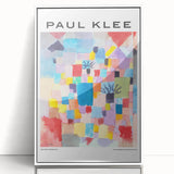 Paul Klee-inspired modern art wall decor, featuring abstract shapes in muted colors on a white acrylic frame.