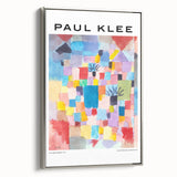 Framed canvas featuring a Paul Klee-inspired landscape with vibrant color blocks.