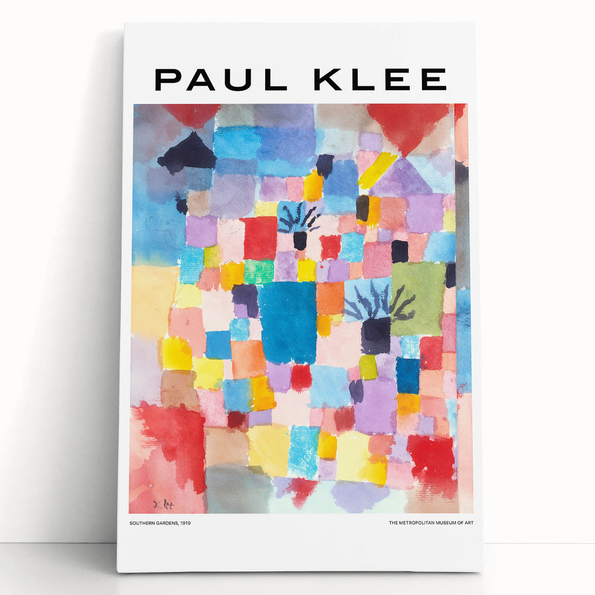 Black and white abstract design by Paul Klee on large stretched canvas, ideal for kitchen wall art or bedroom ambiance.