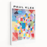 Abstract design by Paul Klee in neutral and earth tones on a stretched canvas, suitable for kitchen wall art.