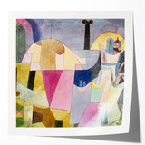 Abstract floral design in muted colors on a large canvas, suitable for dining room or bathroom wall art.