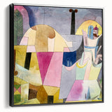 Black and white landscape art painting on framed canvas, featuring a minimalist vintage poster style.