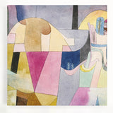 Black and white abstract design by Paul Klee on a large stretched canvas, ideal for kitchen wall art.