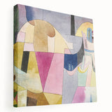 Abstract design by Paul Klee in muted tones on a stretched canvas, suitable for kitchen wall art.