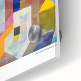 Large abstract wall art by Paul Klee in mid-century modernist style, featuring geometric shapes in muted colors.