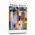 Large abstract wall art by Paul Klee in muted colors on acrylic glass, suitable for bedroom or dining room decor.