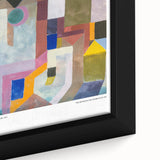 Extra large framed canvas featuring black textured art with colorful abstract designs by Paul Klee.