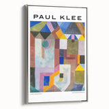 Framed canvas of a Paul Klee landscape painting in colorful, abstract style, ideal for modern bedroom ambiance.