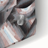 Mid-century modernist large abstract art print in muted earth tones on acrylic glass, ideal for dining room art.