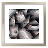 Textured abstract art print in muted earth tones, framed in silver, ideal for modern bedroom ambiance.