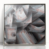 Mid-century modernist art by Paul Klee, featuring geometric shapes in pastel colors on a framed acrylic print.