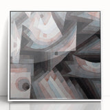 Acrylic print of a Paul Klee-inspired modern art wall decor with geometric shapes in muted tones, ideal for nursery wall art.