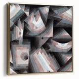 Framed canvas featuring a Paul Klee-inspired abstract landscape in muted gold and black tones, ideal for bedroom wall art.