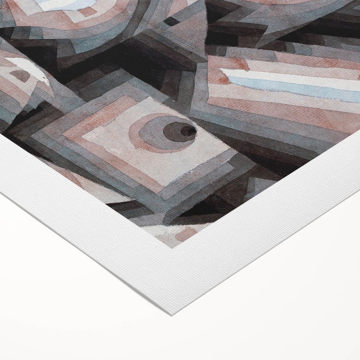 Art deco poster featuring geometric shapes in muted colors on rolled canvas, suitable for dining room wall art.