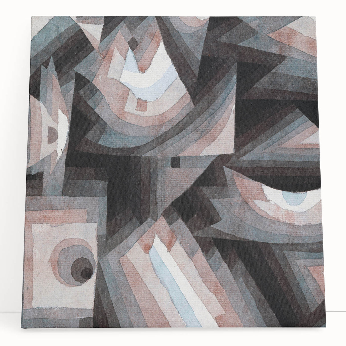 Black and white abstract design by Paul Klee on a large stretched canvas, ideal for kitchen wall art or bedroom decor.