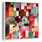 Extra large framed canvas featuring vintage poster art by Paul Klee with colorful abstract designs.