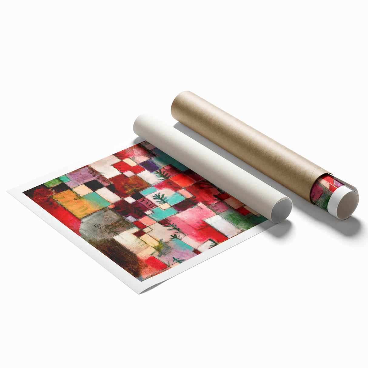 Extra large rolled print featuring abstract floral designs in muted tones, ideal for classy bathroom wall art.