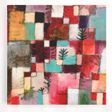 Black and white abstract design by Paul Klee on a large stretched canvas, ideal for kitchen wall art.