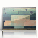Acrylic print of an art deco style Paul Klee painting, featuring geometric shapes in muted colors.