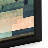 Extra large framed canvas featuring a close-up of Paul Klee's colorful, textured abstract design in black predominant tones.