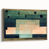 Framed canvas featuring a landscape painting by Paul Klee in muted earth tones, ideal for bedroom wall art.