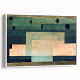 Vintage poster art by Paul Klee in colorful abstract design on extra large framed canvas, ideal for living room decor.