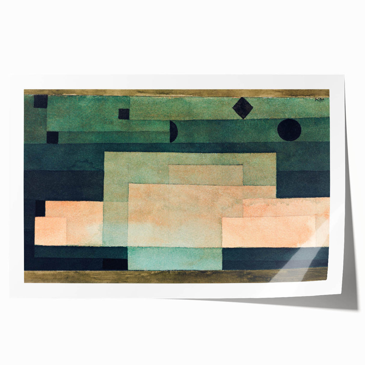 Abstract floral design in pastel colors on a rolled canvas, suitable for art wall dining room or classy bathroom wall art.