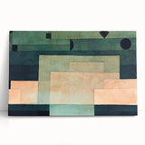 Black and white abstract design by Paul Klee on stretched canvas, suitable as large kitchen wall art or for bedroom ambiance.