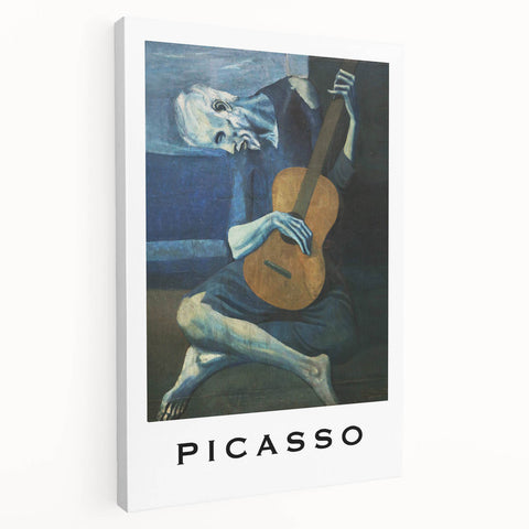 Abstract Picasso-inspired print on stretched canvas with vibrant blue and yellow tones, suitable for kitchen wall art.