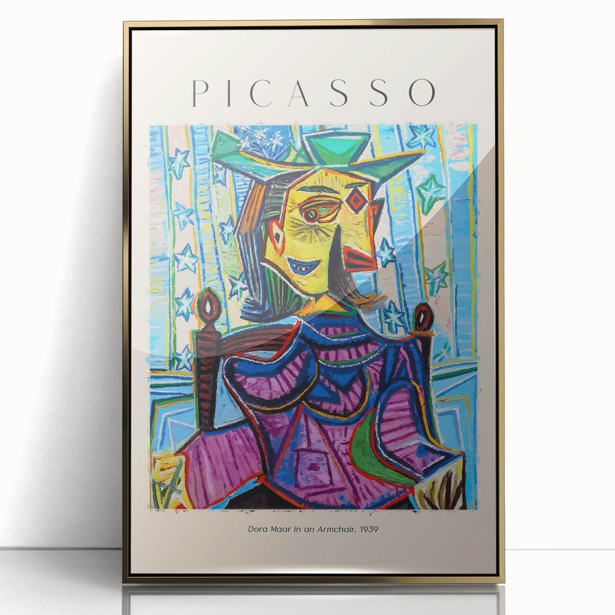 Mid-century modernist art of abstract forms in bold colors, framed acrylic, ideal for nursery wall decor.