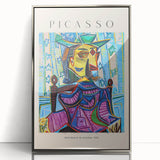 Mid-century modernist art featuring abstract shapes in muted tones on a silver-framed acrylic, ideal for nursery wall art.