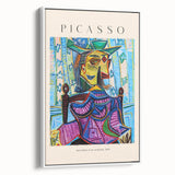 Extra large framed canvas of a vintage Picasso design poster in vibrant colors, ideal for living room decor.