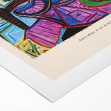 Art deco poster featuring geometric shapes in bold black and gold on a rolled canvas.