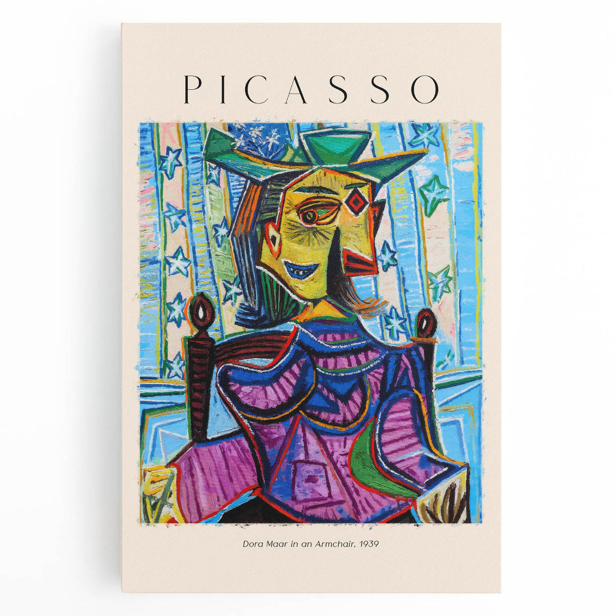 Large black and white abstract Picasso design on stretched canvas, ideal for kitchen wall art.
