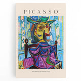 Large black and white abstract Picasso design on stretched canvas, ideal for kitchen wall art.