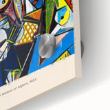 Large abstract wall art in mid-century modernist style on acrylic glass, featuring geometric shapes in earth tones.