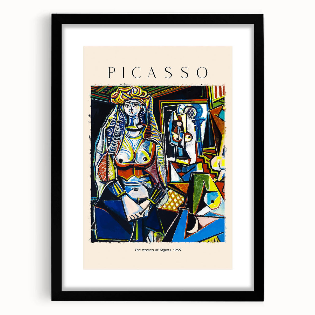 Extra large abstract art print featuring colorful, textured patterns on a black framed canvas, ideal for living room decor.