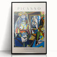 Large abstract wall art print featuring Picasso-inspired shapes in bold colors on black acrylic.