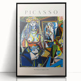 Large abstract wall art print featuring Picasso-inspired shapes in bold colors on black acrylic.