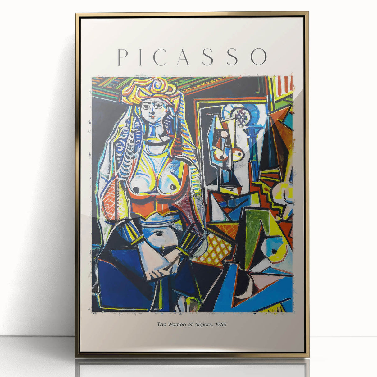 Mid-century modernist art featuring abstract shapes in muted tones on a framed acrylic, ideal for modern art wall decor.