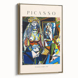 Framed canvas featuring a black and gold Picasso-inspired abstract landscape, ideal for bedroom wall art.