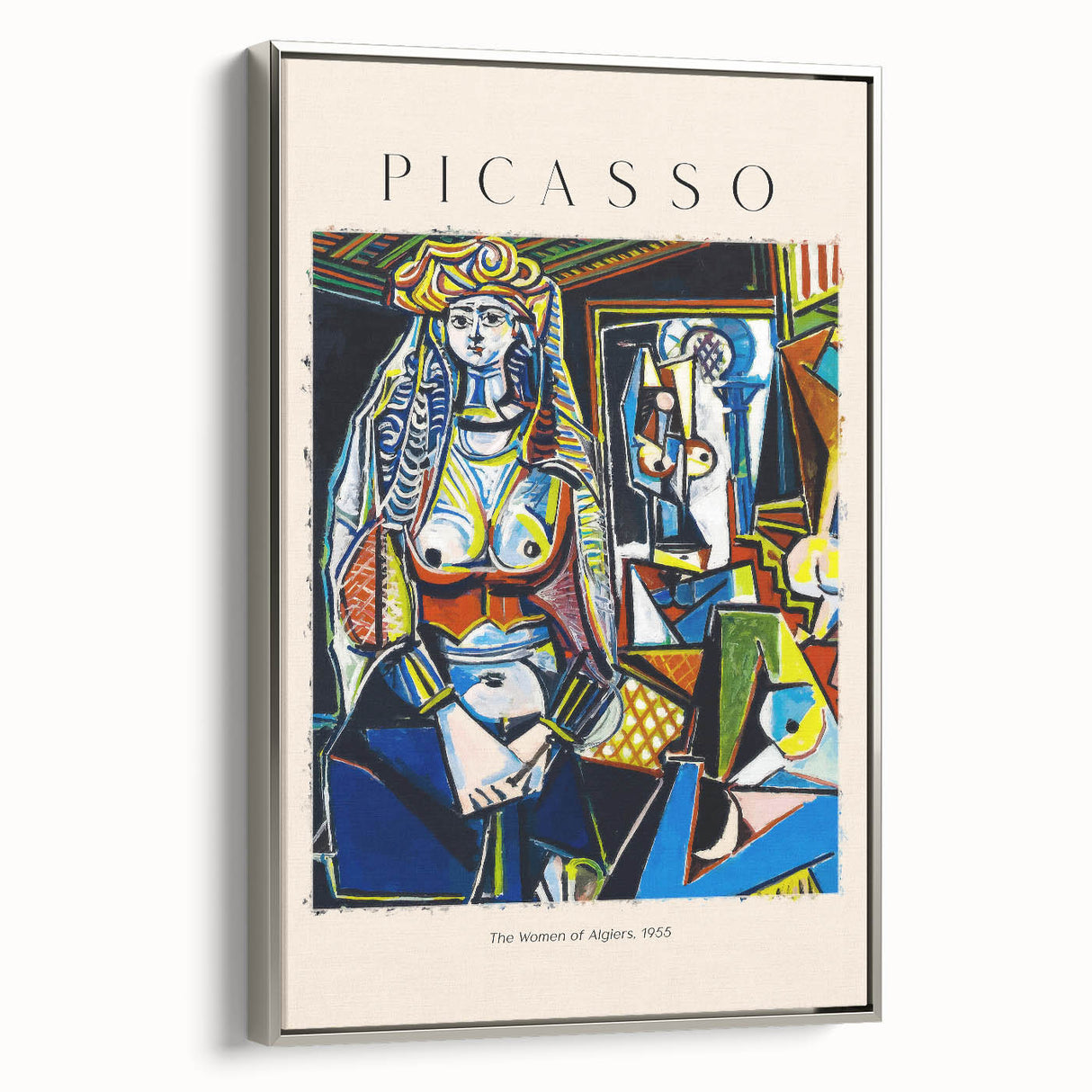Framed canvas featuring a Picasso-inspired abstract landscape in colorful art tones.