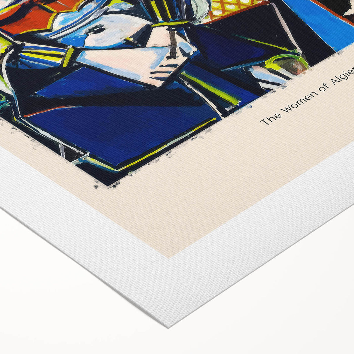 Art deco poster featuring geometric patterns and bold colors on rolled canvas, suitable for dining room wall art.