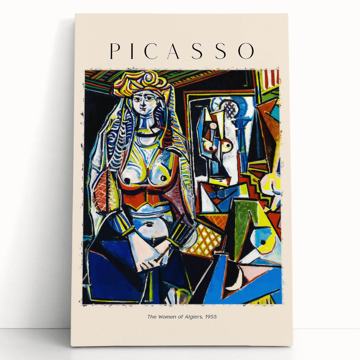 Abstract black and white Picasso design on stretched canvas, ideal for kitchen wall art or bedroom ambiance.