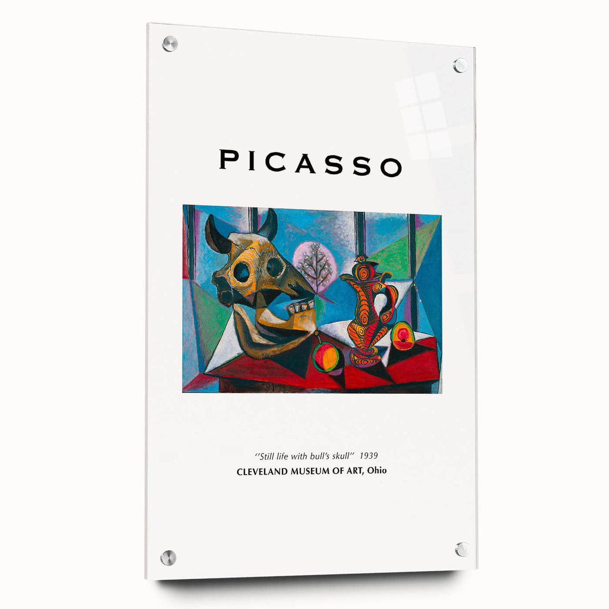 Large abstract wall art on acrylic glass depicting colorful geometric shapes.