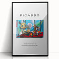 Large abstract wall art depicting geometric shapes in vibrant colors on a black acrylic frame.