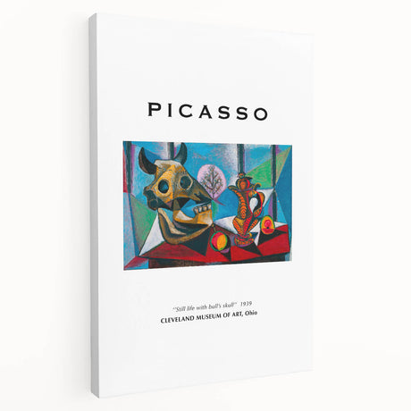 Abstract Picasso-inspired artwork on stretched canvas, featuring geometric shapes in bold primary colors.