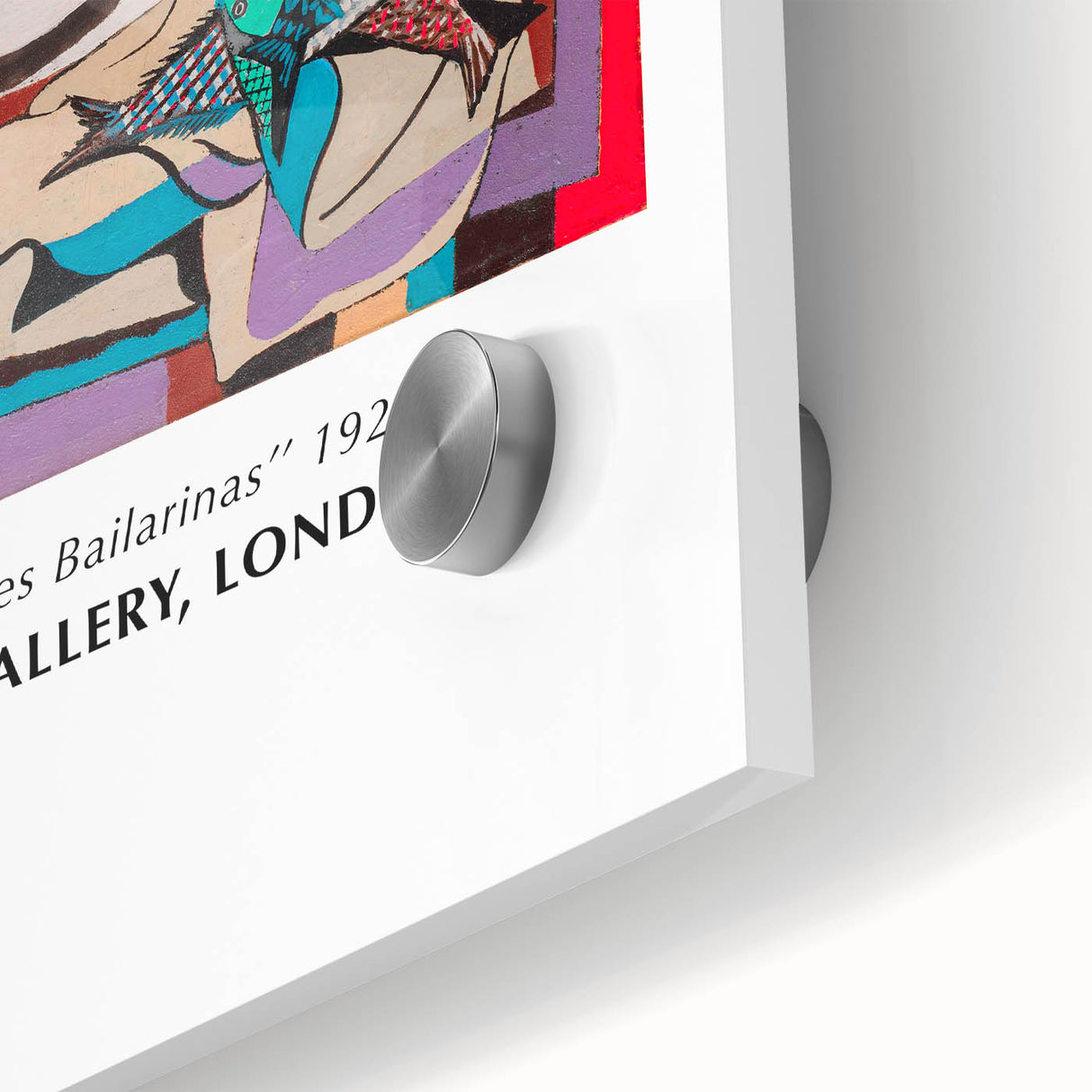 Large abstract wall art in mid-century modernist style on acrylic glass, featuring geometric shapes in bold colors.