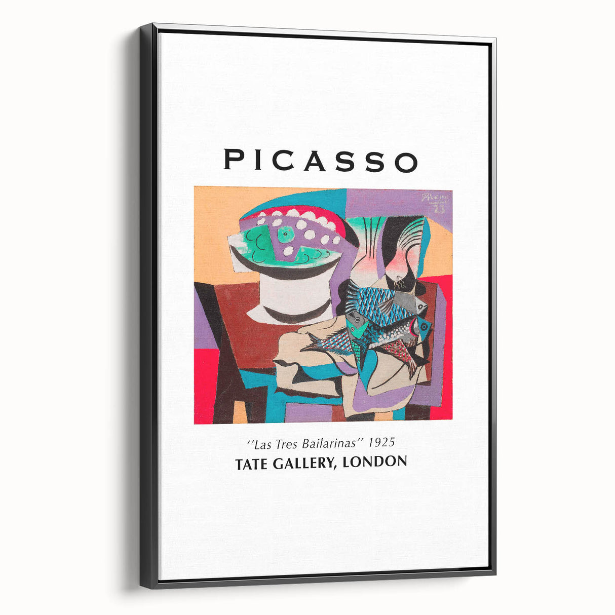 Black and white wall art featuring a Picasso-inspired abstract landscape on framed canvas, suitable for bedroom decor.